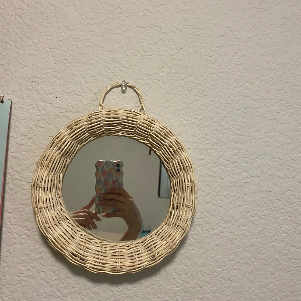 Woven Rattan Wall Mirror - Cream